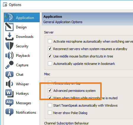 how to change permissions of server groups in teamspeak