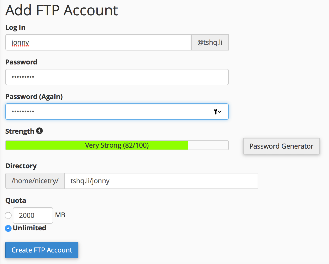 creating new ftp account 2