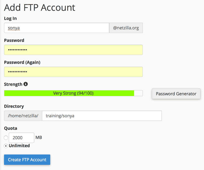 User and directory for FTP
